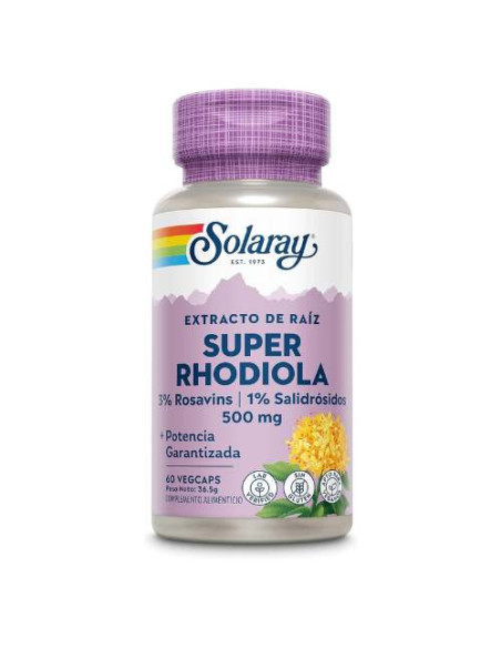 Solaray Rhodiola 500mg, 60 Capsules : Adaptogène pour Énergie et Stress