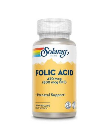 Solaray Acide Folique 800mcg, 100 Gélules : Santé Sanguine et Prénatale