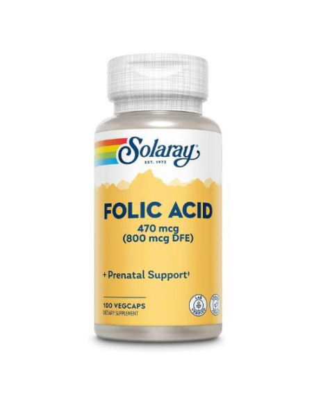 Solaray Acide Folique 800mcg, 100 Gélules : Santé Sanguine et Prénatale