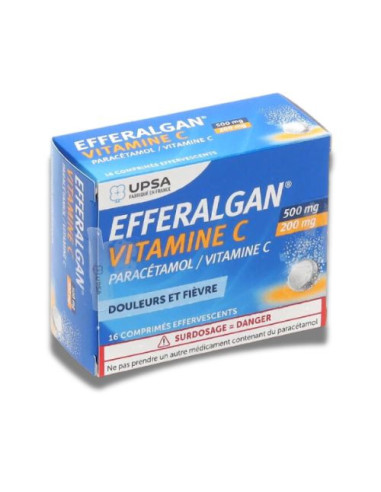Efferalgan Vitamina C 16 comprimidos efervescentes. Para dolor y fiebre.