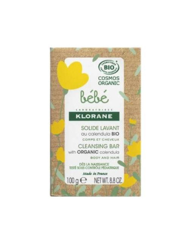 Klorane Bebé Jabón Sólido Lavante al Calendula 100g: Limpieza Suave y Calmante para la Piel Sensible