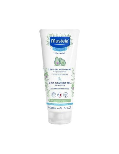 Mustela Bebé 2en1 Cabello y Cuerpo 200ml: Gel Suave para la Limpieza del Cabello y la Piel