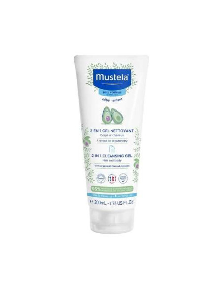 Mustela Bebé 2en1 Cabello y Cuerpo 200ml: Gel Suave para la Limpieza del Cabello y la Piel