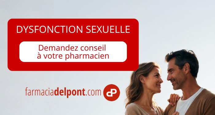 dysfonction sexuelle avec couple adulte et invitation à demander conseil au pharmacien