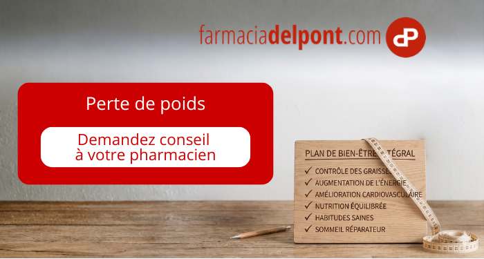 perte de poids avec plan de bien-être et invitation à demander conseil au pharmacien